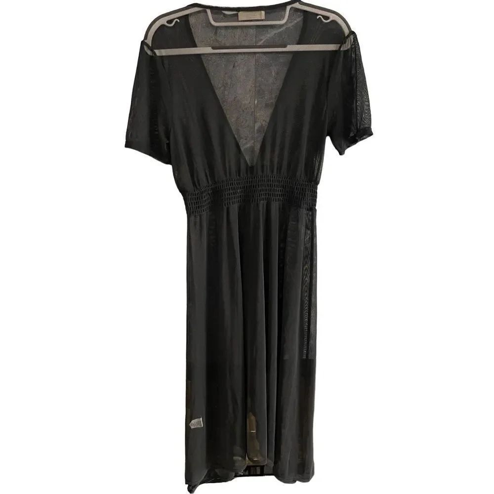 Smoke X Mirrors Anthropologie  Womens Black Deep V Neck mesh Midi Dress Size Lar